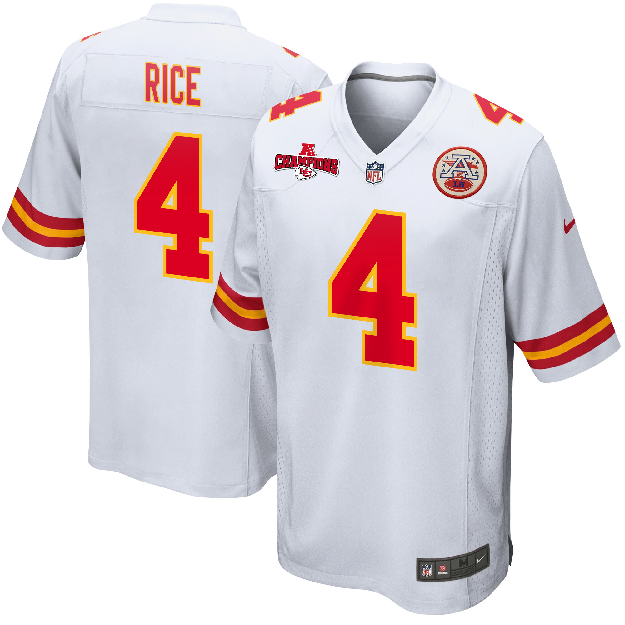 Rashee Rice 4 Kansas City Chiefs Afc Champions Patch Game Men Jersey - White Js4658