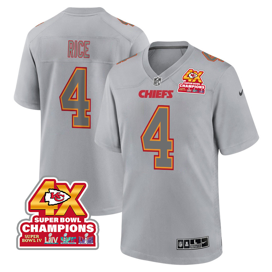Rashee Rice 4 Kansas City Chiefs Super Bowl Lviii Champions 4x Atmosphere Fashion Game Men Jersey - Gray Js3340