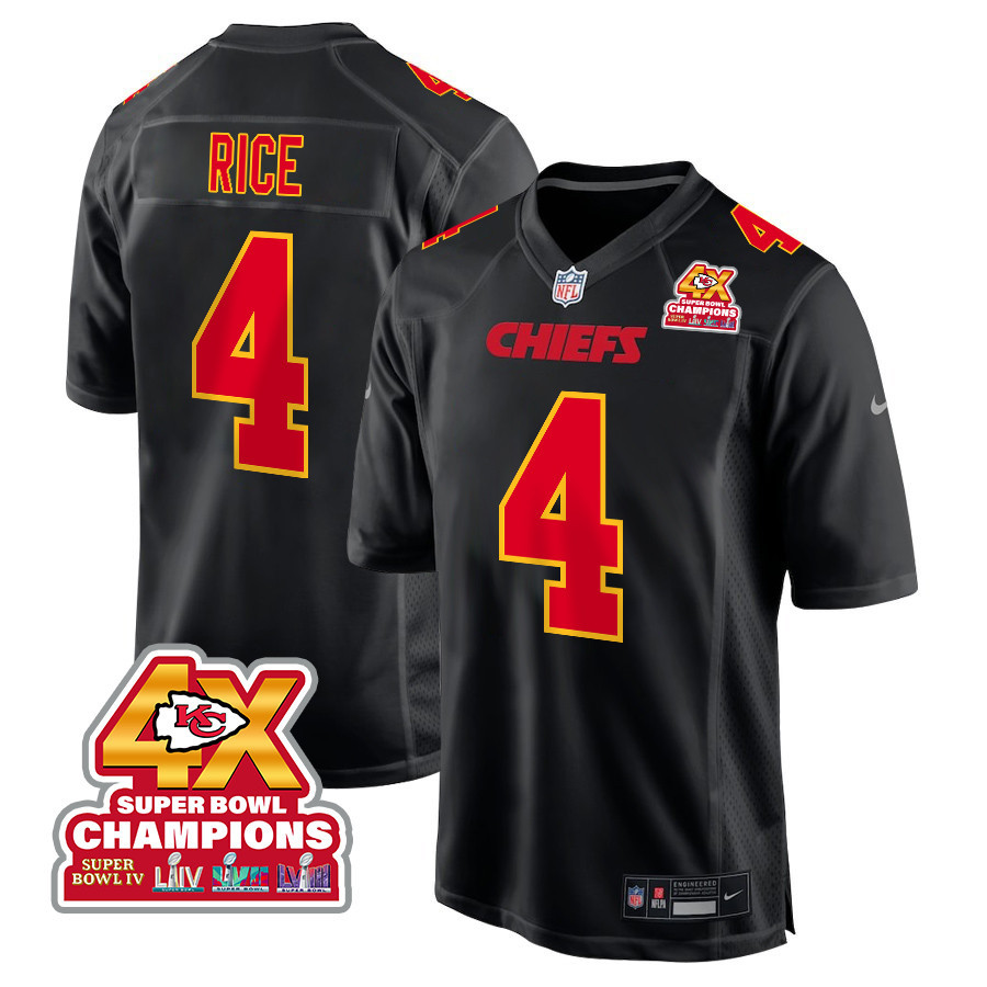 Rashee Rice 4 Kansas City Chiefs Super Bowl Lviii Champions 4x Fashion Game Men Jersey - Carbon Black Js4773