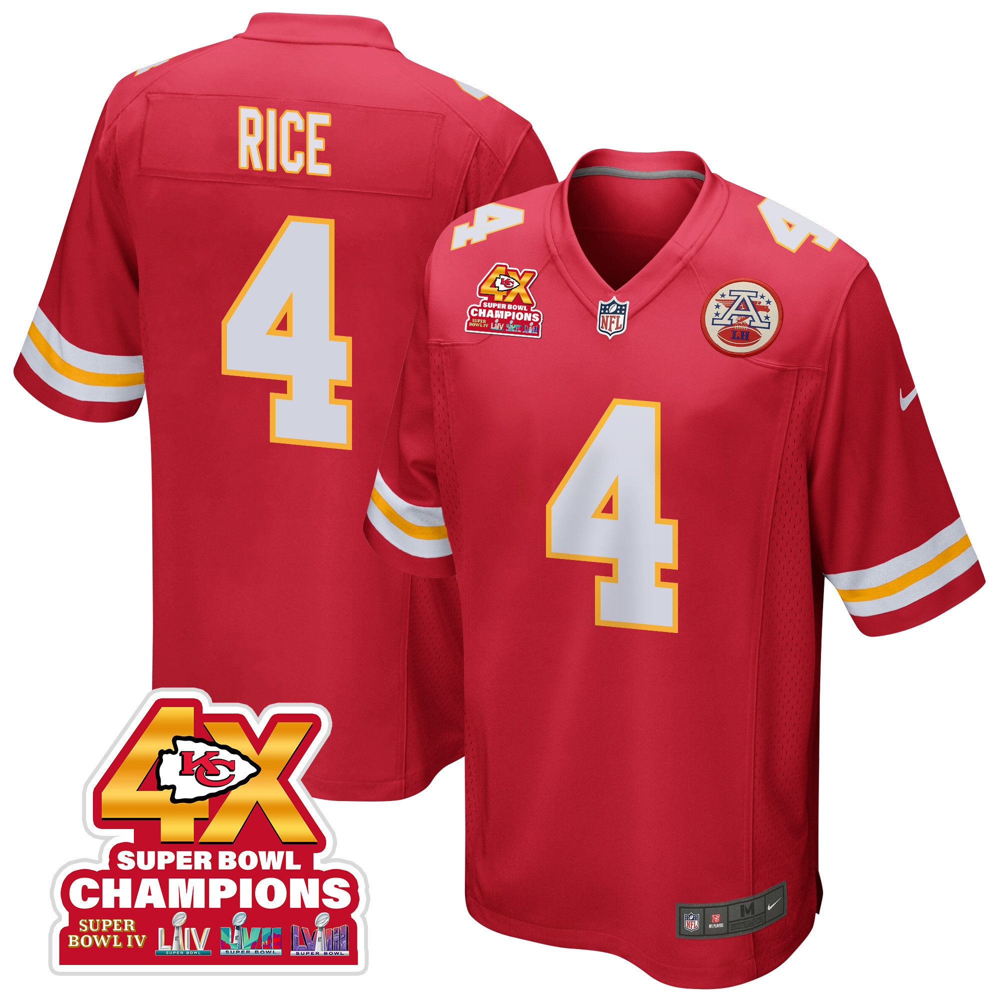 Rashee Rice 4 Kansas City Chiefs Super Bowl Lviii Champions 4x Game Men Jersey - Red Js5024