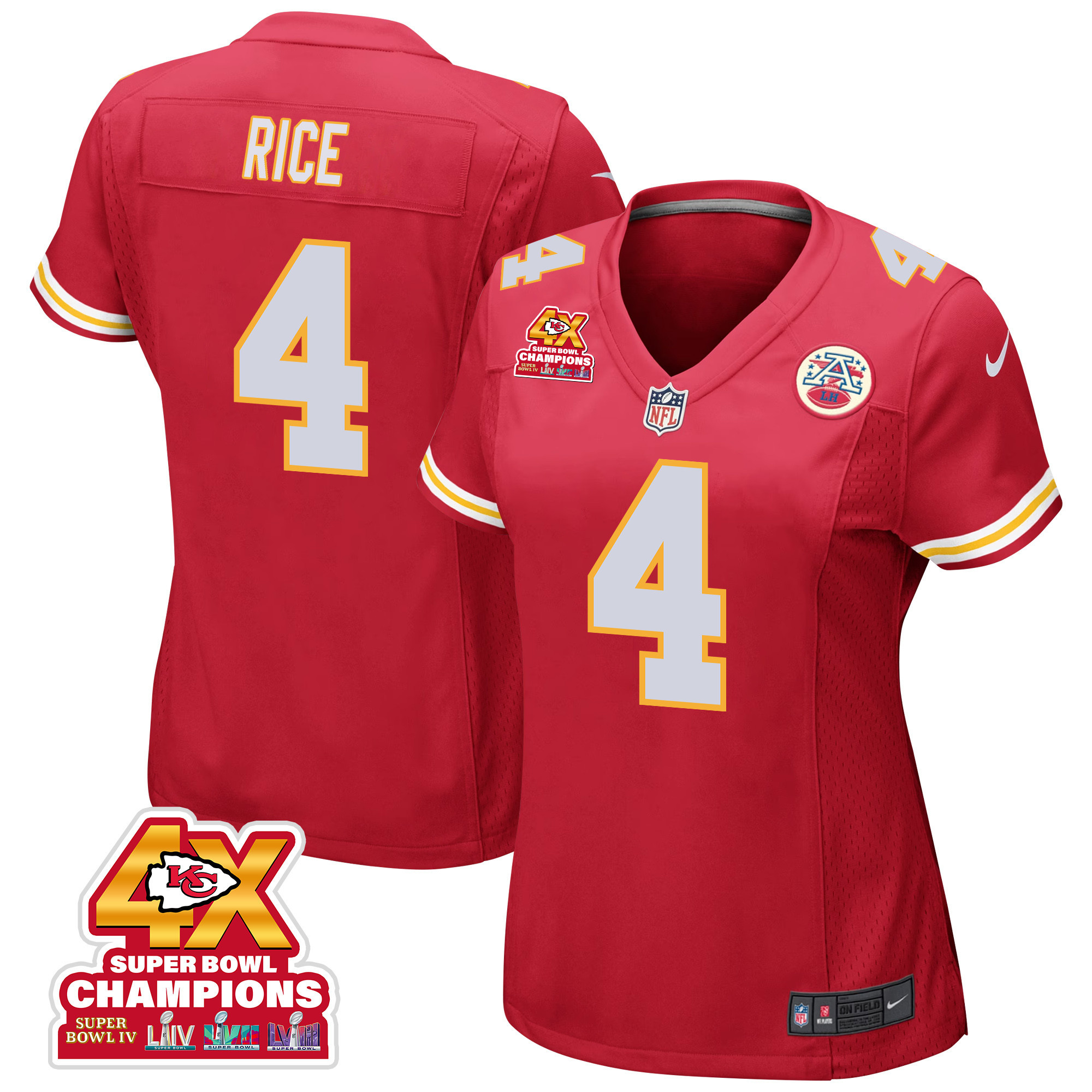 Rashee Rice 4 Kansas City Chiefs Super Bowl Lviii Champions 4x Game Women Jersey - Red Js7341