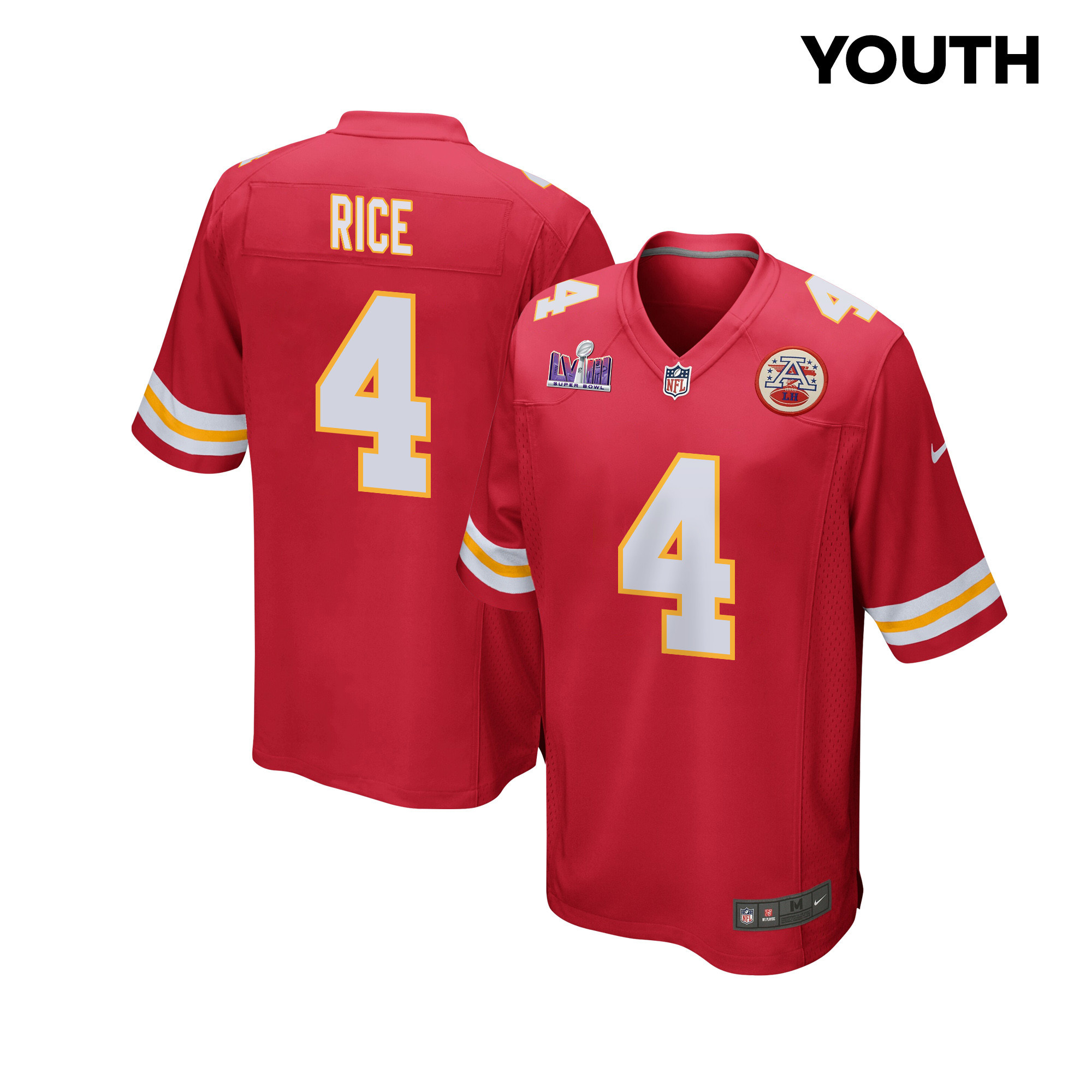 Rashee Rice 4 Kansas City Chiefs Super Bowl Lviii Patch Game Youth Jersey - Red Js4815