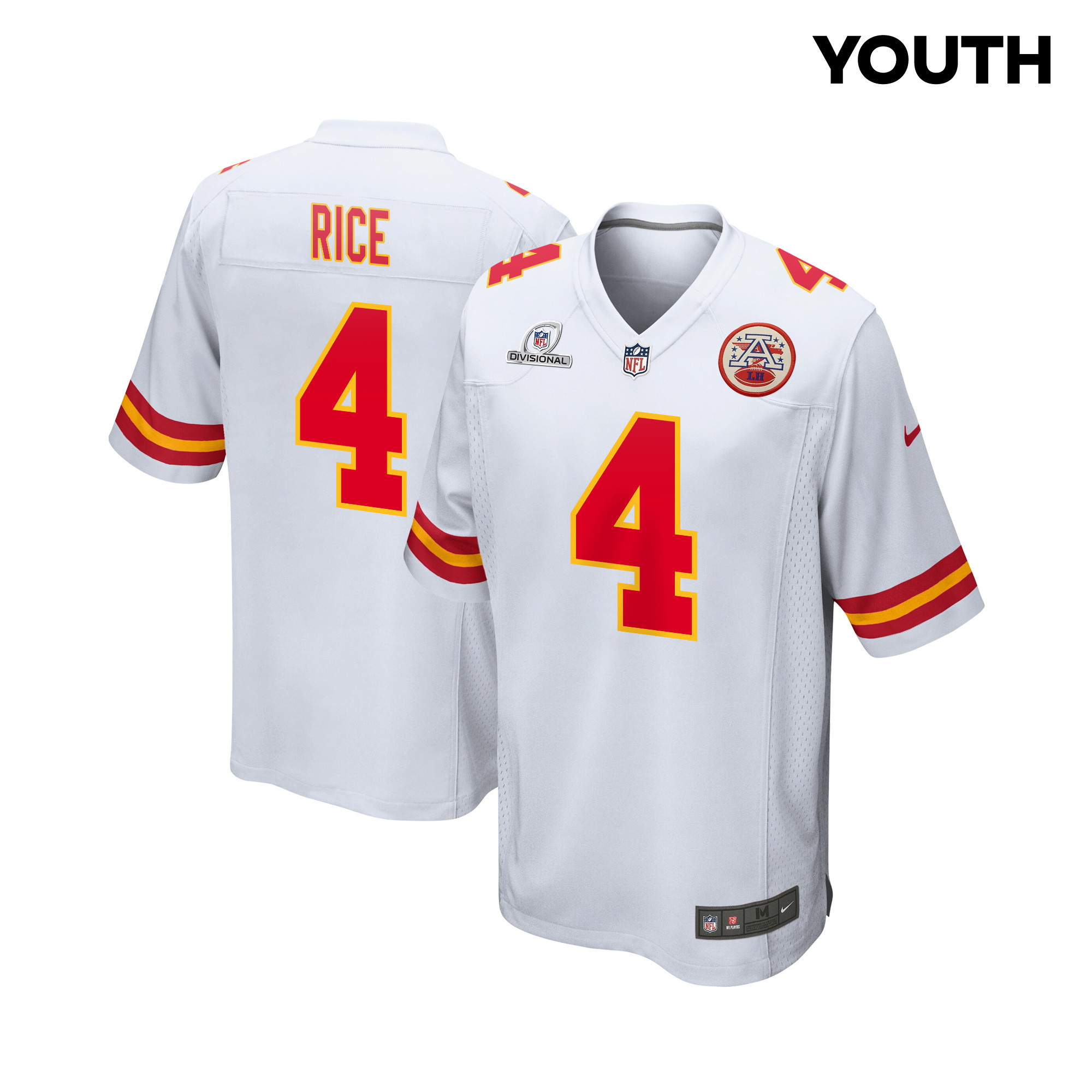 Rashee Rice 4 Kansas City Chiefs Super Bowl Lviii Patch Game Youth Jersey - White Js4290
