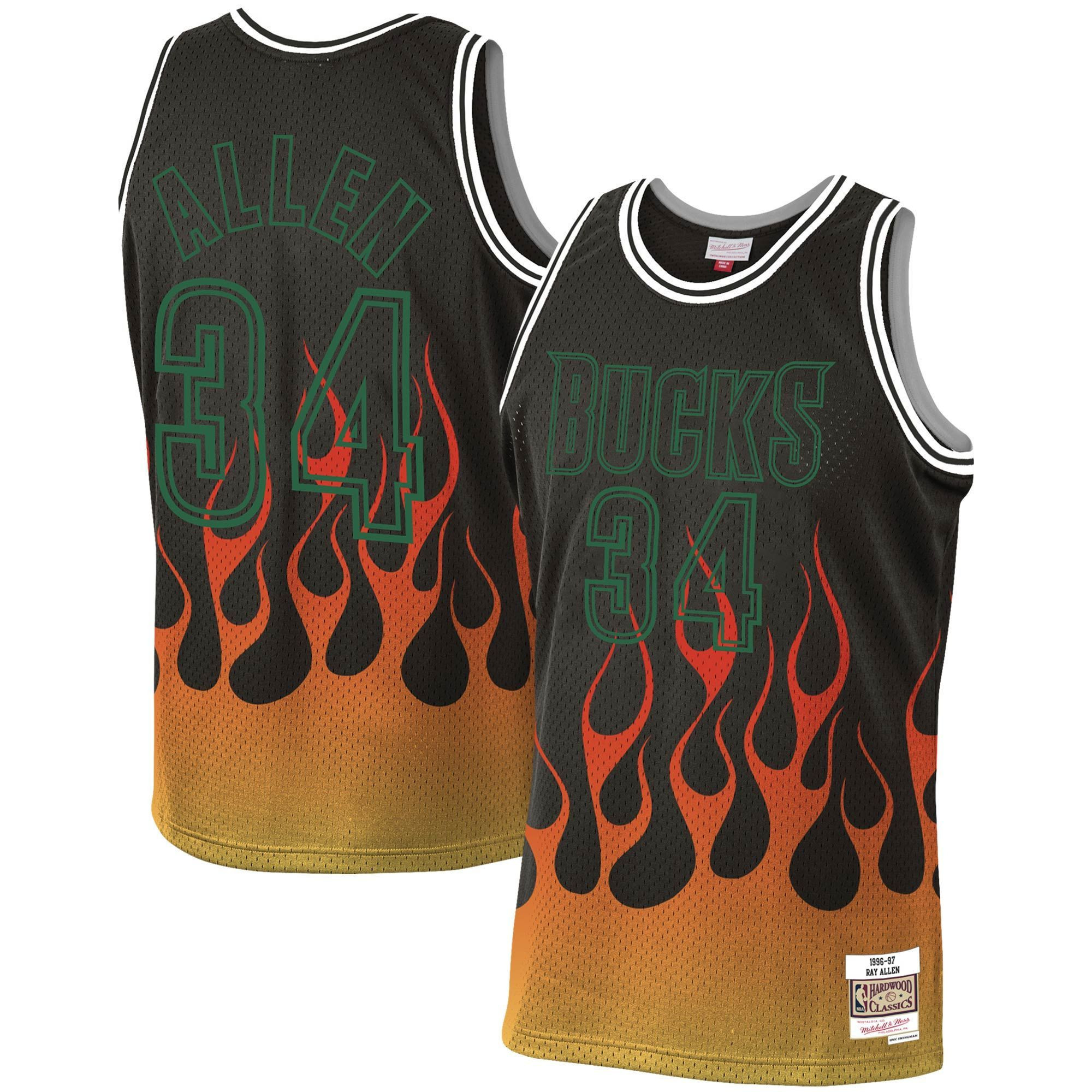 Ray Allen Milwaukee Bucks Mitchell & Ness 1996-97 Hardwood Classics Flames Swingman Jersey ??black