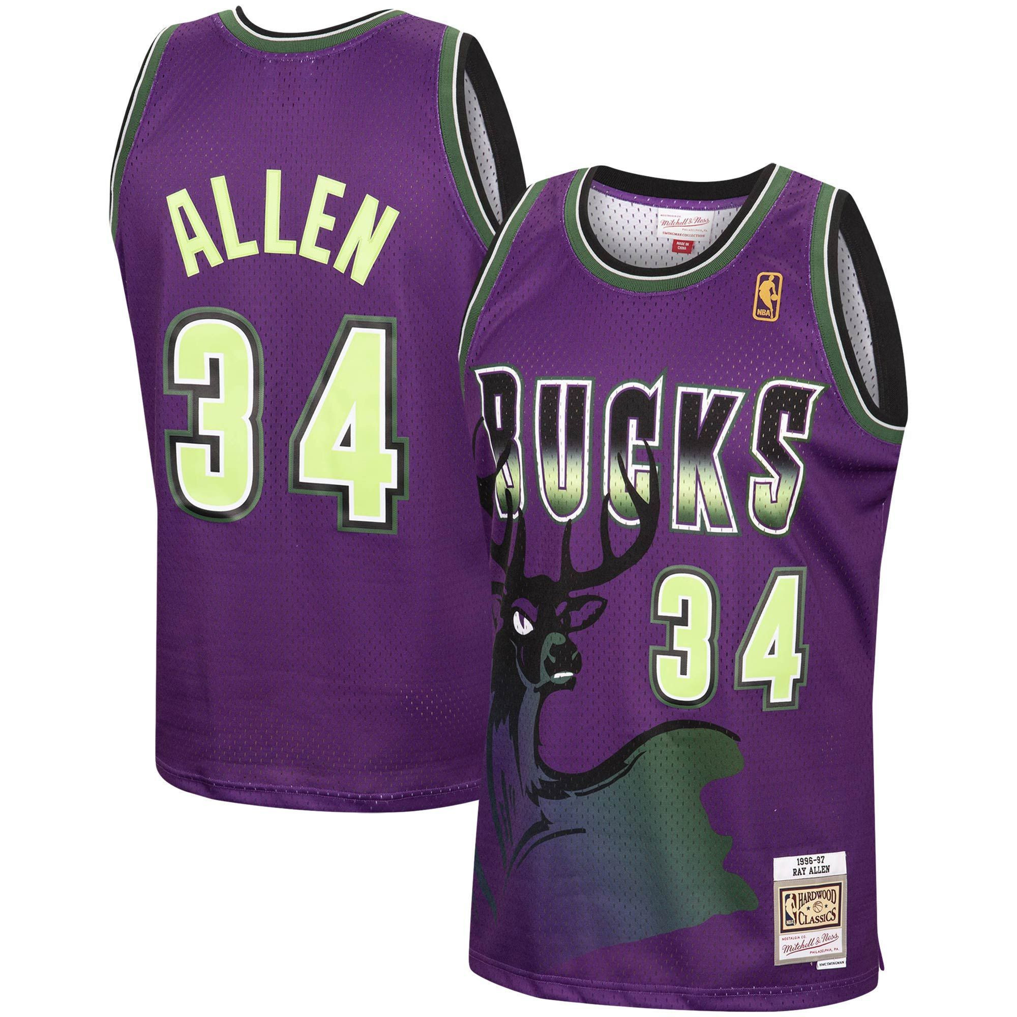 Ray Allen Milwaukee Bucks Mitchell & Ness 1996-97 Hardwood Classics Reload Swingman Jersey - Purple
