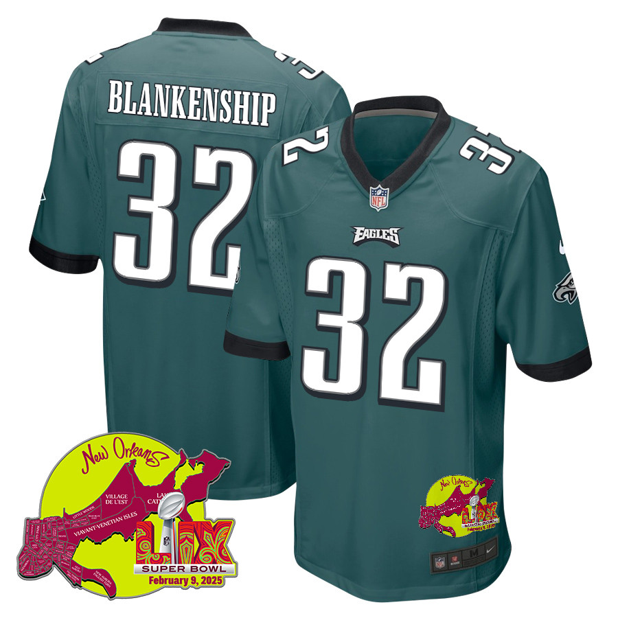 Reed Blankenship 32 Philadelphia Eagles Super Bowl Lix New Orleans Patch Game Men Jersey - Midnight Green Js2286