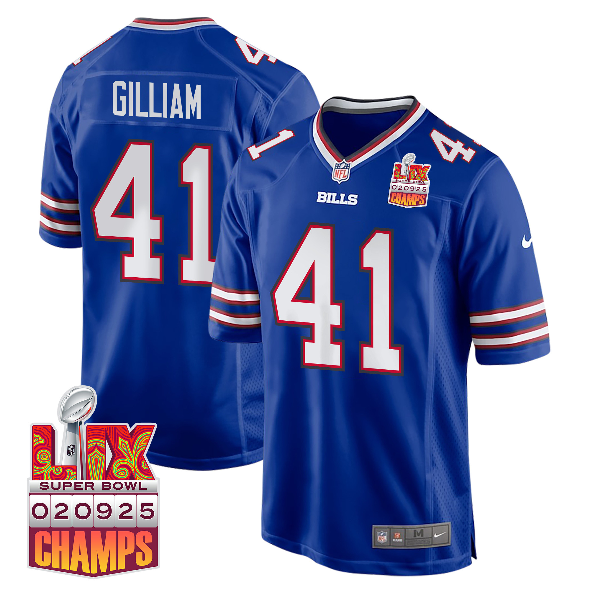Reggie Gilliam 41 Buffalo Bills Super Bowl Lix Champions Patch Game Men Jersey - Royal Js5183