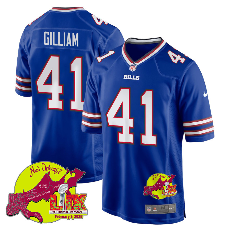 Reggie Gilliam 41 Buffalo Bills Super Bowl Lix New Orleans Patch Game Men Jersey - Royal Js9819