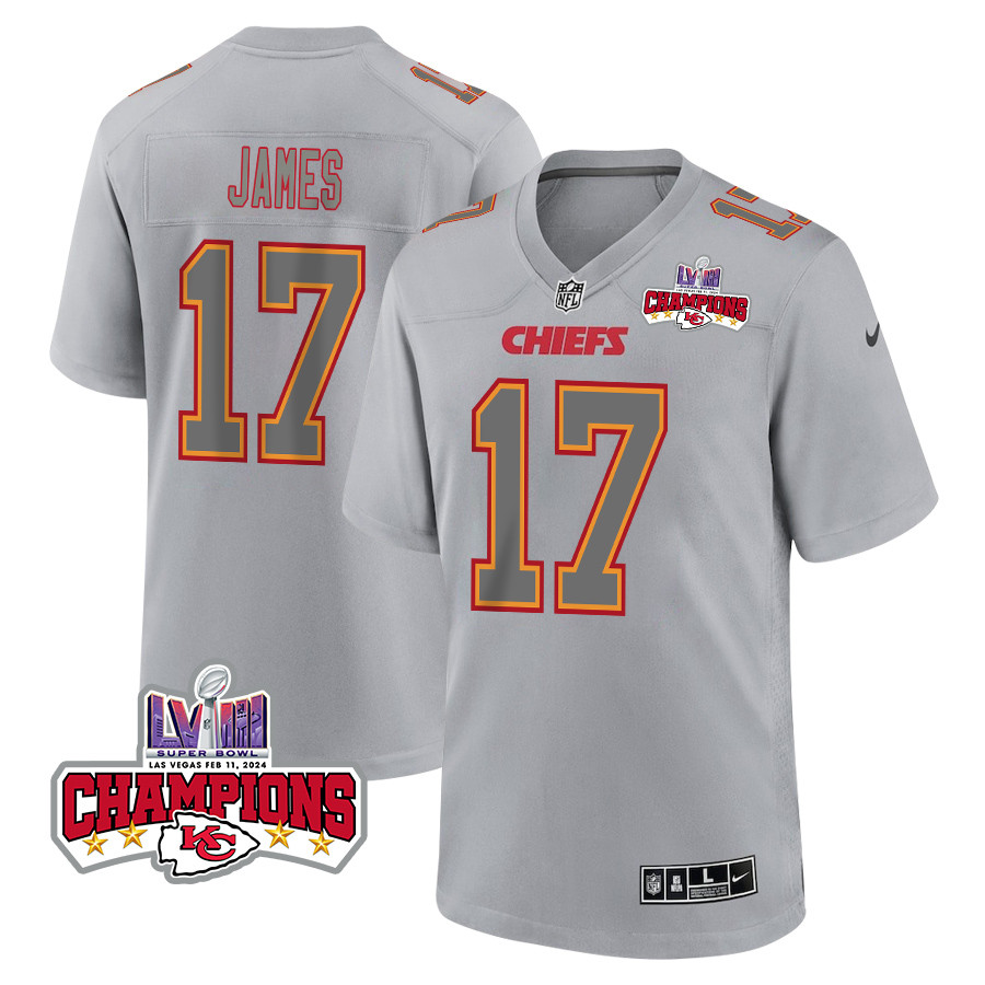 Richie James 17 Kansas City Chiefs Super Bowl Lviii Champions 4 Stars Patch Atmosphere Fashion Game Men Jersey - Gray Js5727
