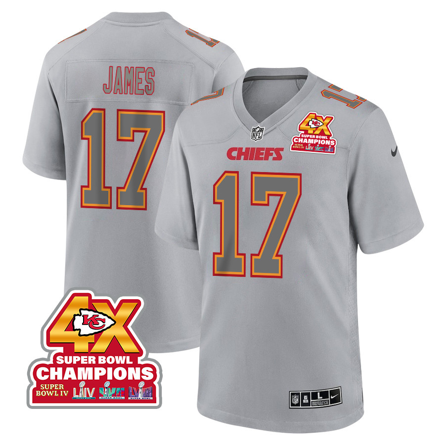 Richie James 17 Kansas City Chiefs Super Bowl Lviii Champions 4x Atmosphere Fashion Game Men Jersey - Gray Js3462