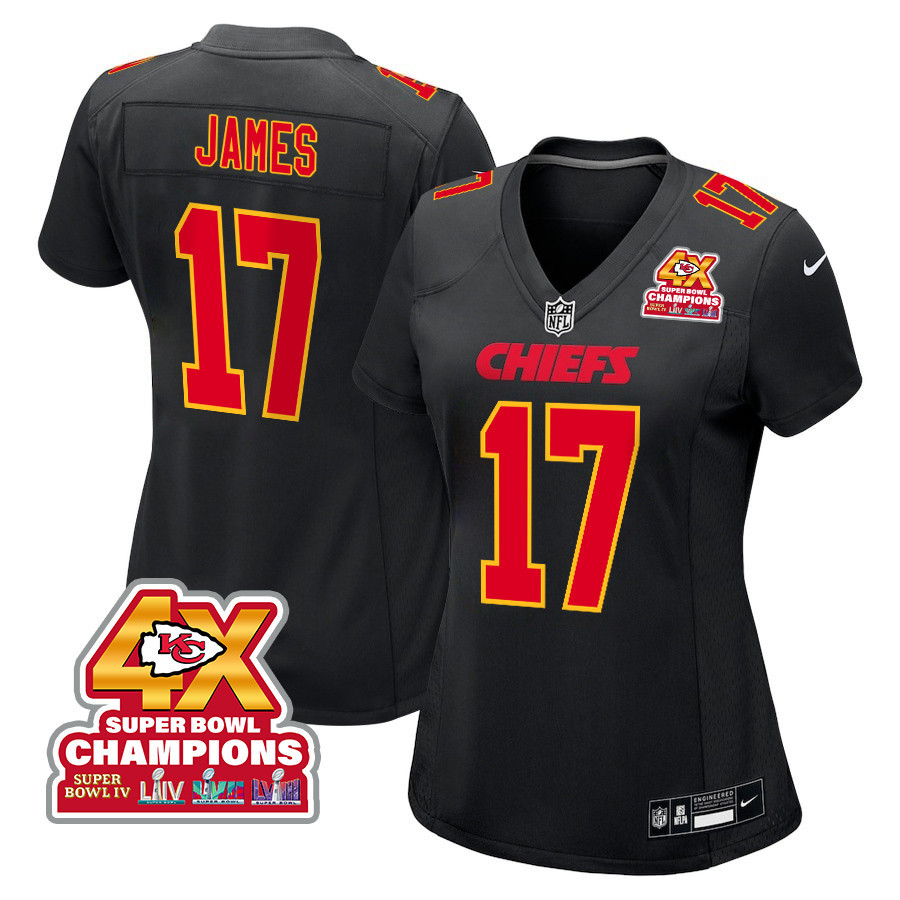 Richie James 17 Kansas City Chiefs Super Bowl Lviii Champions 4x Fashion Game Women Jersey - Carbon Black Js7559
