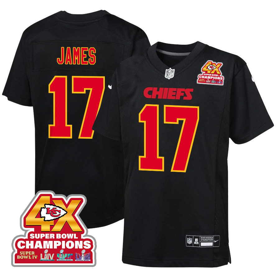 Richie James 17 Kansas City Chiefs Super Bowl Lviii Champions 4x Fashion Game Youth Jersey - Carbon Black Js1167