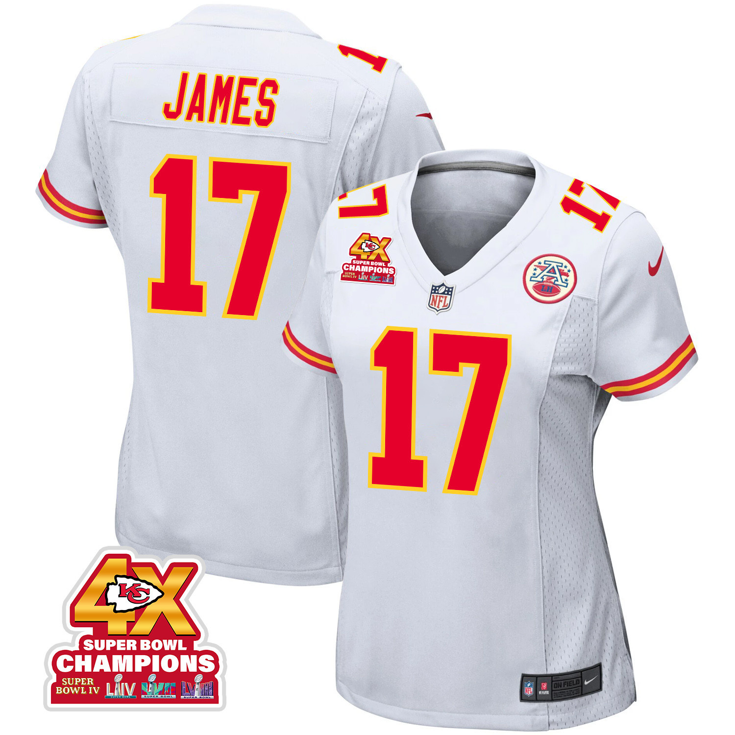 Richie James 17 Kansas City Chiefs Super Bowl Lviii Champions 4x Game Women Jersey - White Js2745