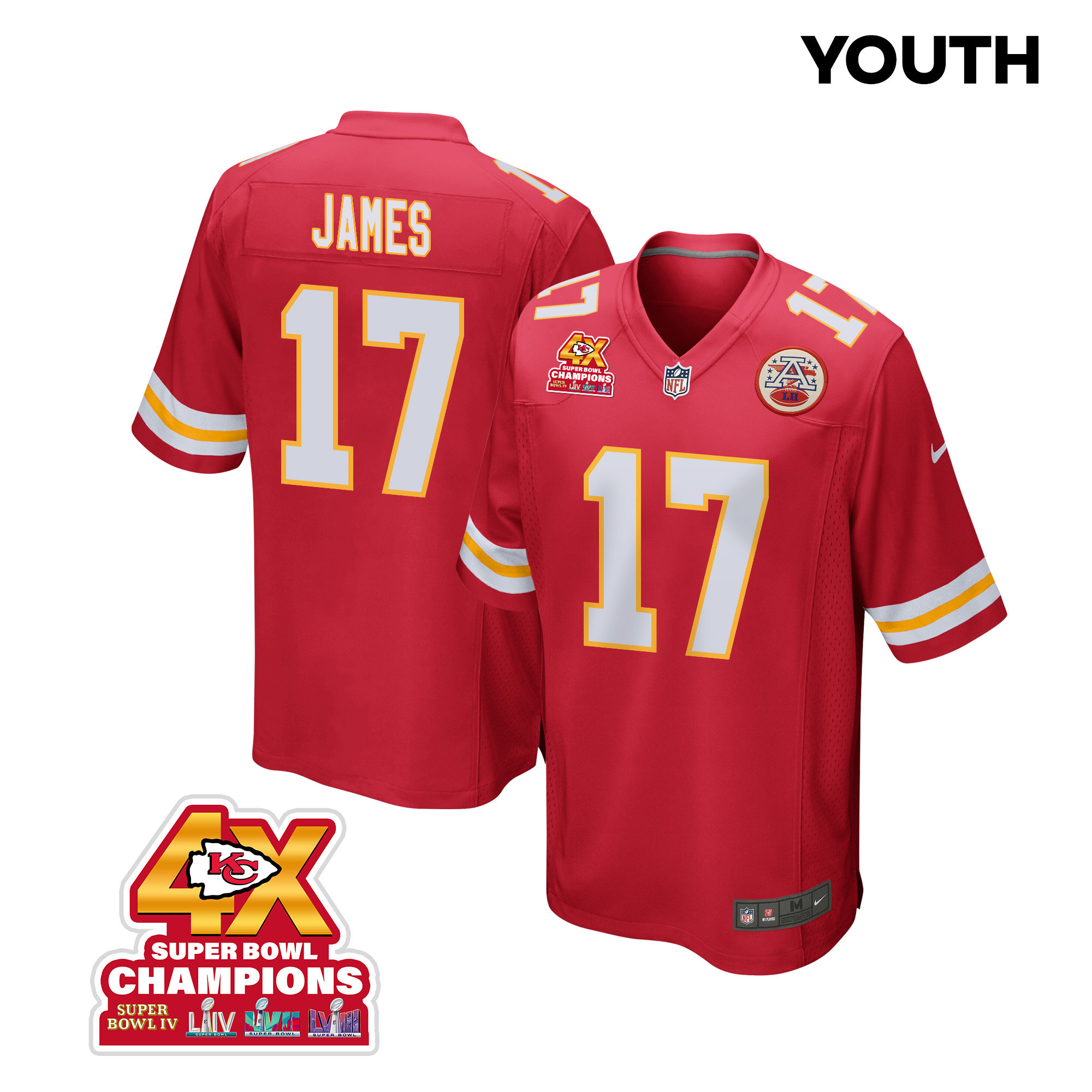 Richie James 17 Kansas City Chiefs Super Bowl Lviii Champions 4x Game Youth Jersey - Red Js6436