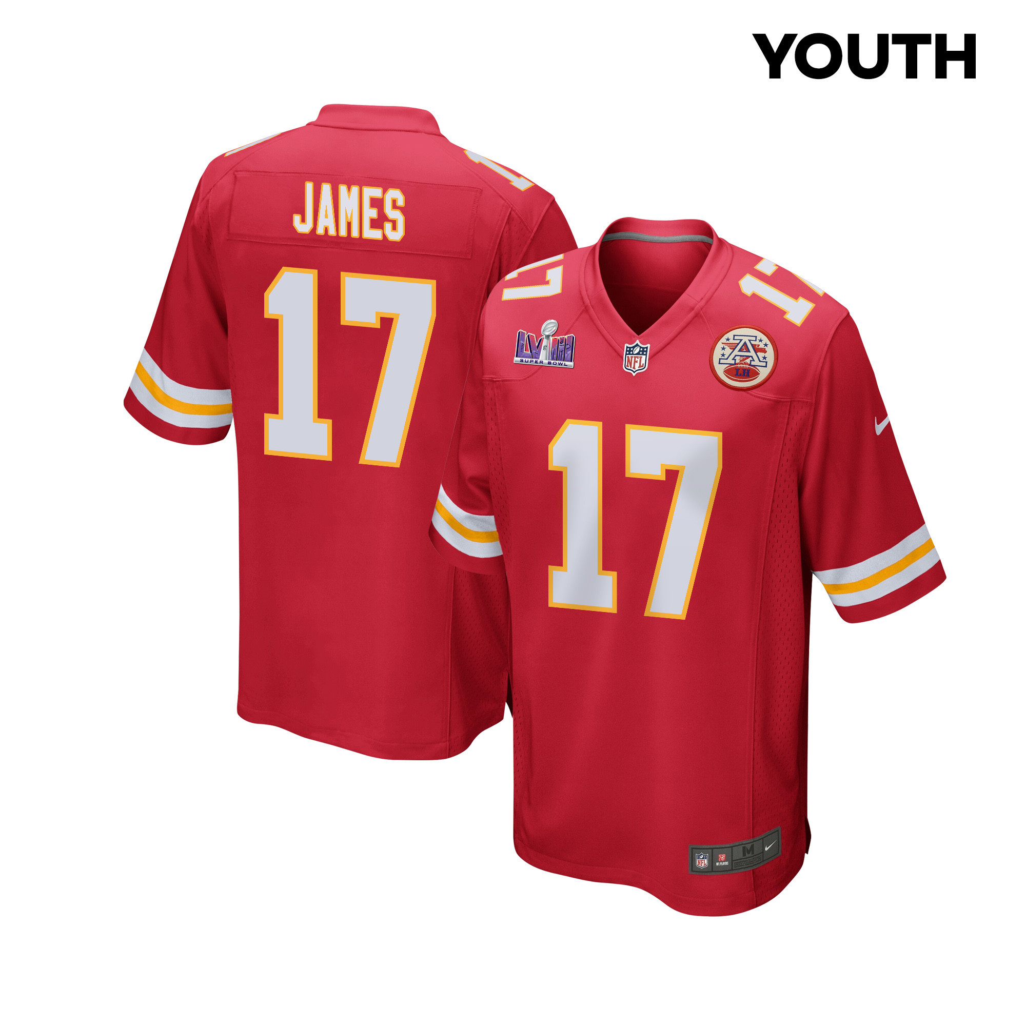 Richie James 17 Kansas City Chiefs Super Bowl Lviii Patch Game Youth Jersey - Red Js3025
