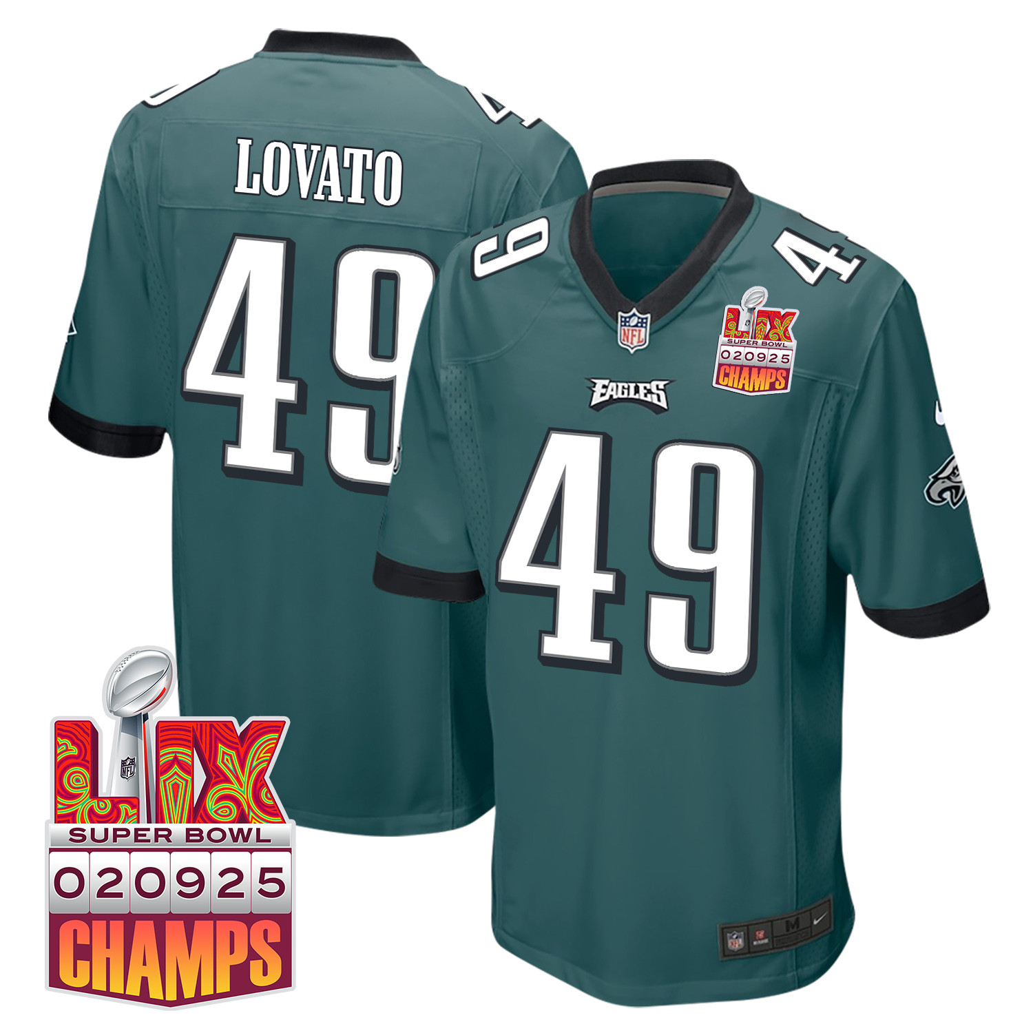 Rick Lovato 49 Philadelphia Eagles Super Bowl Lix Champions Patch Game Men Jersey - Midnight Green Js3609