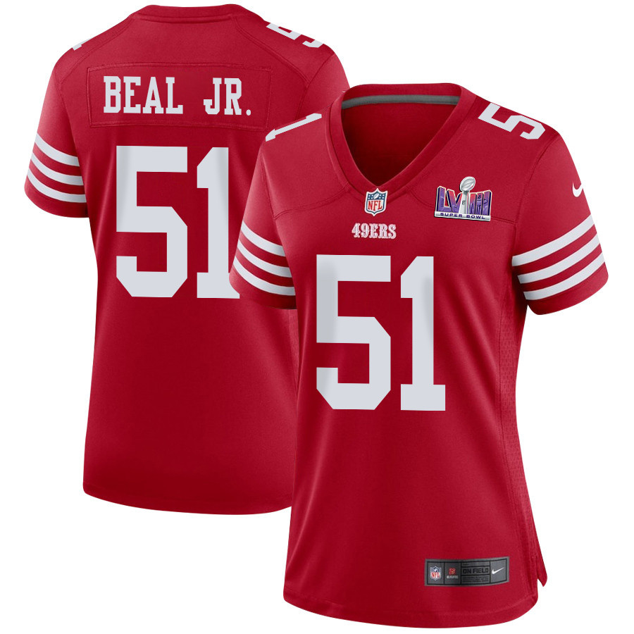 Robert Beal Jr. 51 San Francisco 49ers Super Bowl Lviii Patch Game Women Jersey - Scarlet Js8722