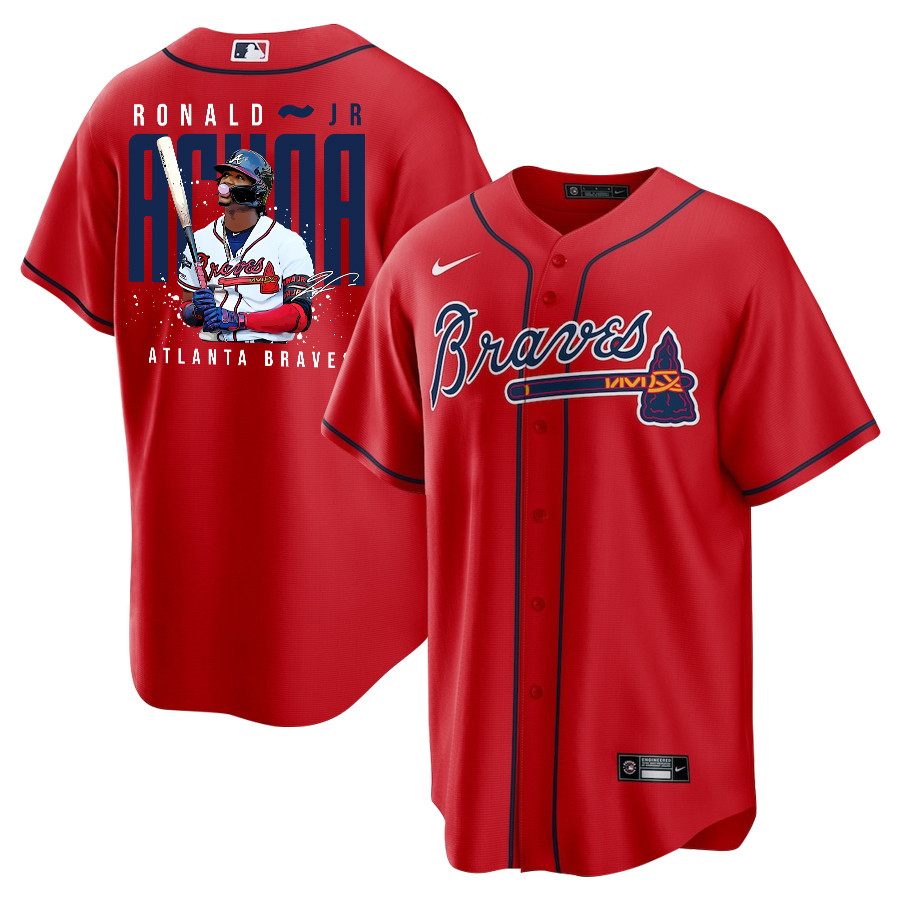 Ronald Acu?a Jr. 13 Atlanta Braves Signed Gum 2023 Alternate Player Men Jersey - Red