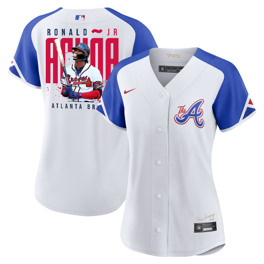 Ronald Acu?a Jr. 13 Atlanta Braves Signed Gum 2023 City Connect Player Women Jersey - White Blue