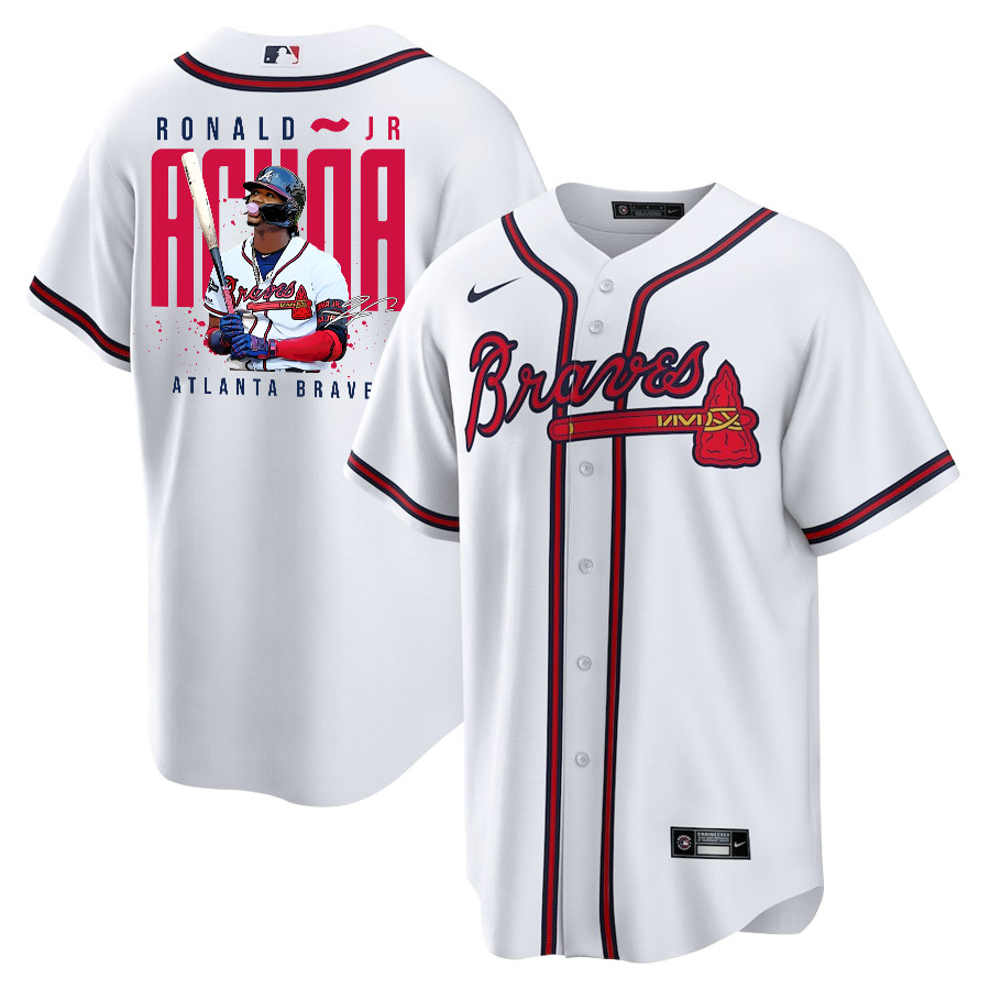 Ronald Acu?a Jr. 13 Atlanta Braves Signed Gum 2023 Home Player Men Jersey - White Red