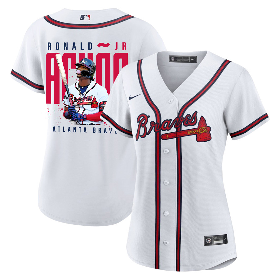 Ronald Acu?a Jr. 13 Atlanta Braves Signed Gum 2023 Home Player Women Jersey - White Red