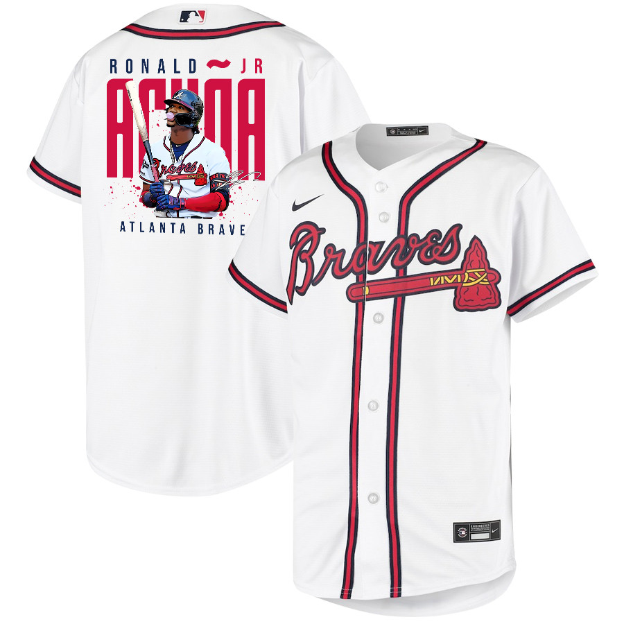 Ronald Acu?a Jr. 13 Atlanta Braves Signed Gum 2023 Home Player Youth Jersey - White Red