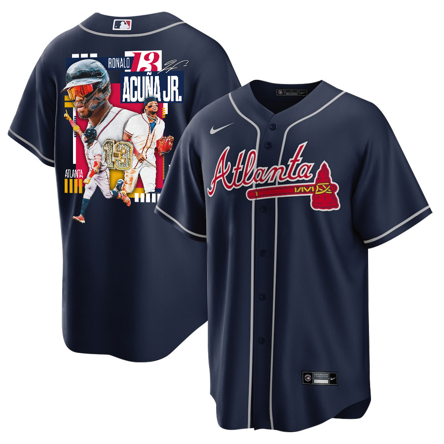 Ronald Acu?a Jr. 13 Atlanta Braves Signed Mvp 2023 Alternate Player Men Jersey - Navy