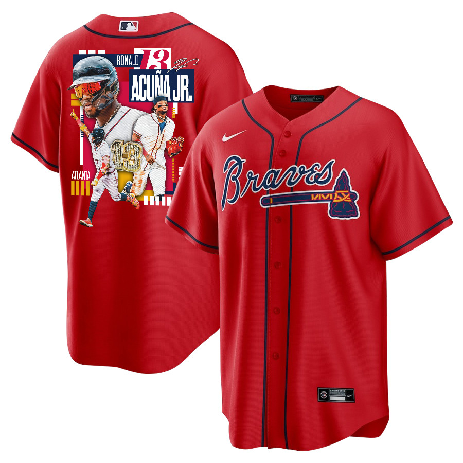 Ronald Acu?a Jr. 13 Atlanta Braves Signed Mvp 2023 Alternate Player Men Jersey - Red