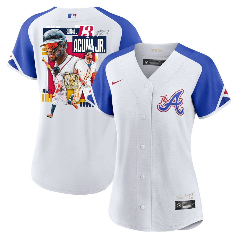 Ronald Acu?a Jr. 13 Atlanta Braves Signed Mvp 2023 City Connect Player Women Jersey - White Blue