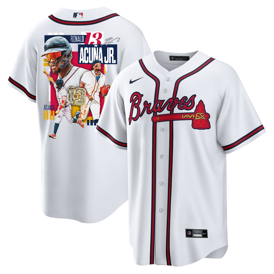 Ronald Acu?a Jr. 13 Atlanta Braves Signed Mvp 2023 Home Player Men Jersey - White Red