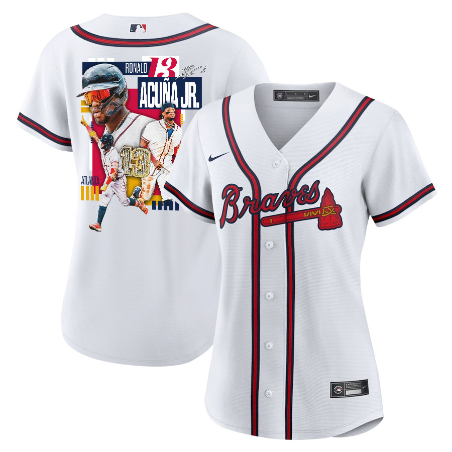 Ronald Acu?a Jr. 13 Atlanta Braves Signed Mvp 2023 Home Player Women Jersey - White Red