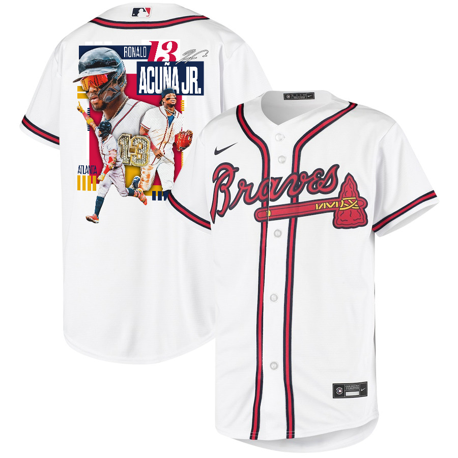 Ronald Acu?a Jr. 13 Atlanta Braves Signed Mvp 2023 Home Player Youth Jersey - White Red