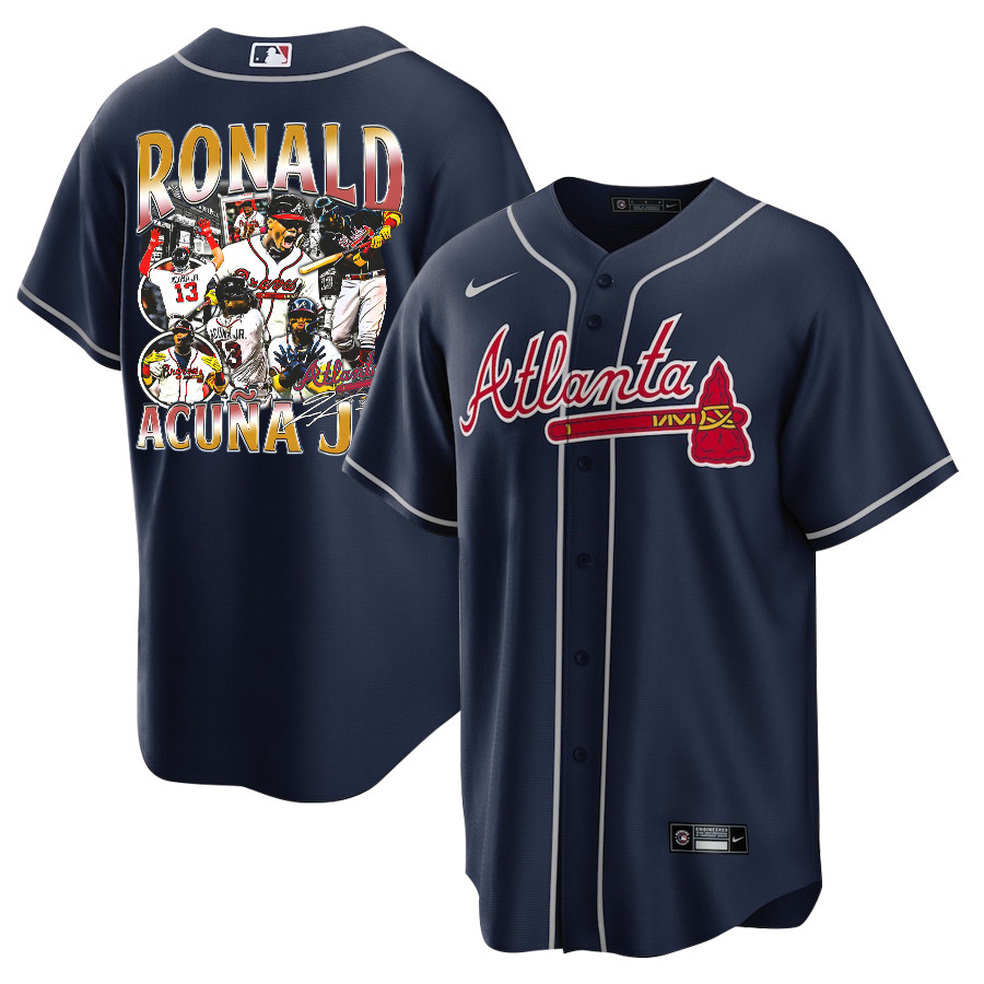 Ronald Acu?a Jr. 13 Atlanta Braves Signed Posture 2023 Alternate Player Men Jersey - Navy