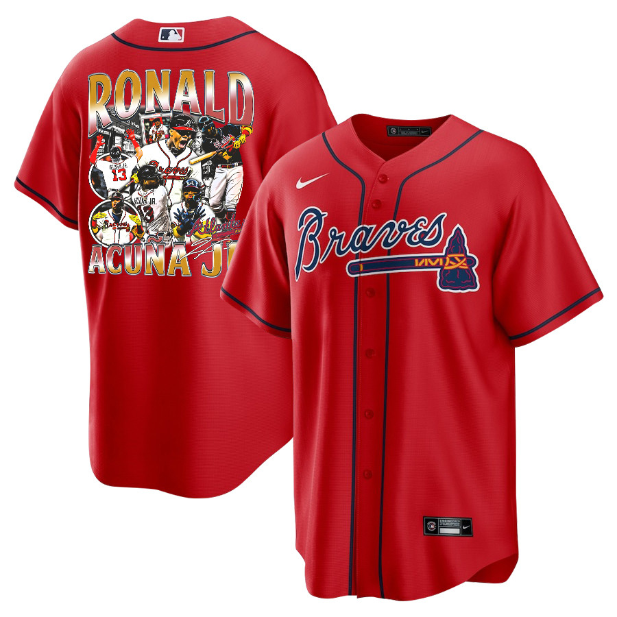 Ronald Acu?a Jr. 13 Atlanta Braves Signed Posture 2023 Alternate Player Men Jersey - Red