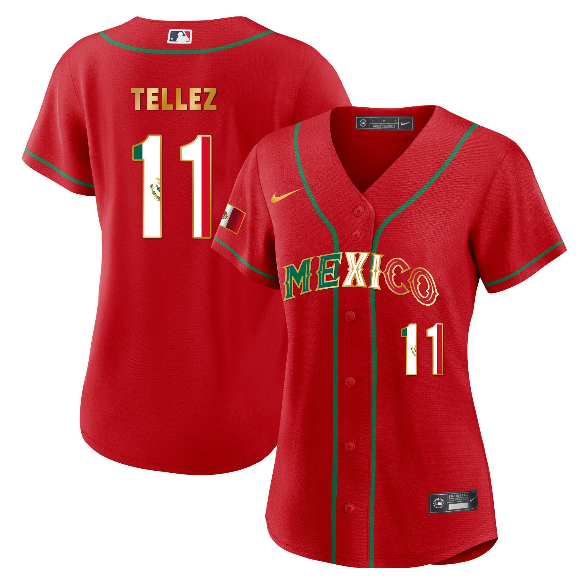 Rowdy Tellez 11 Mexico 2023 Flag Baseball Jersey - Red Gold