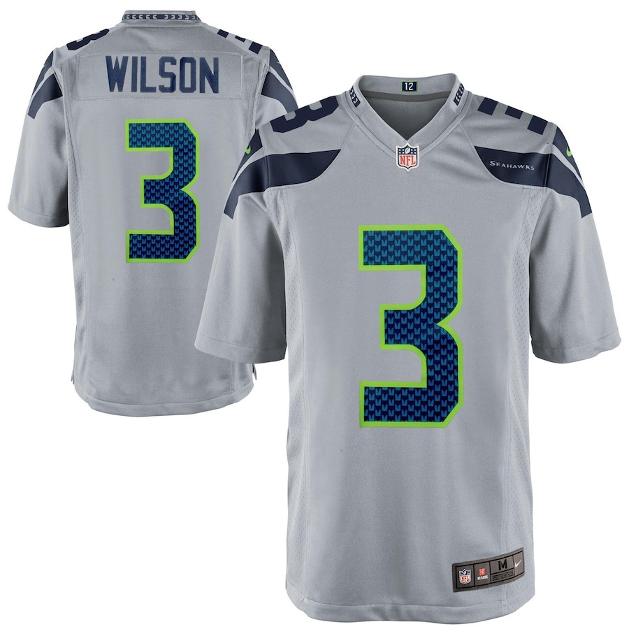 Russell Wilson 3 Seattle Seahawks Men Alternate Game Jersey - Gray Js7488
