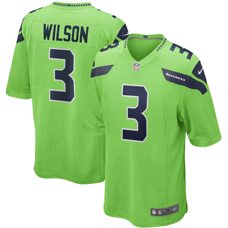 Russell Wilson 3 Seattle Seahawks Men Alternate Game Jersey - Neon Green Js5935