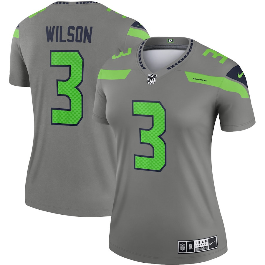 Russell Wilson 3 Seattle Seahawks Women Inverted Legend Jersey - Gray Js7363