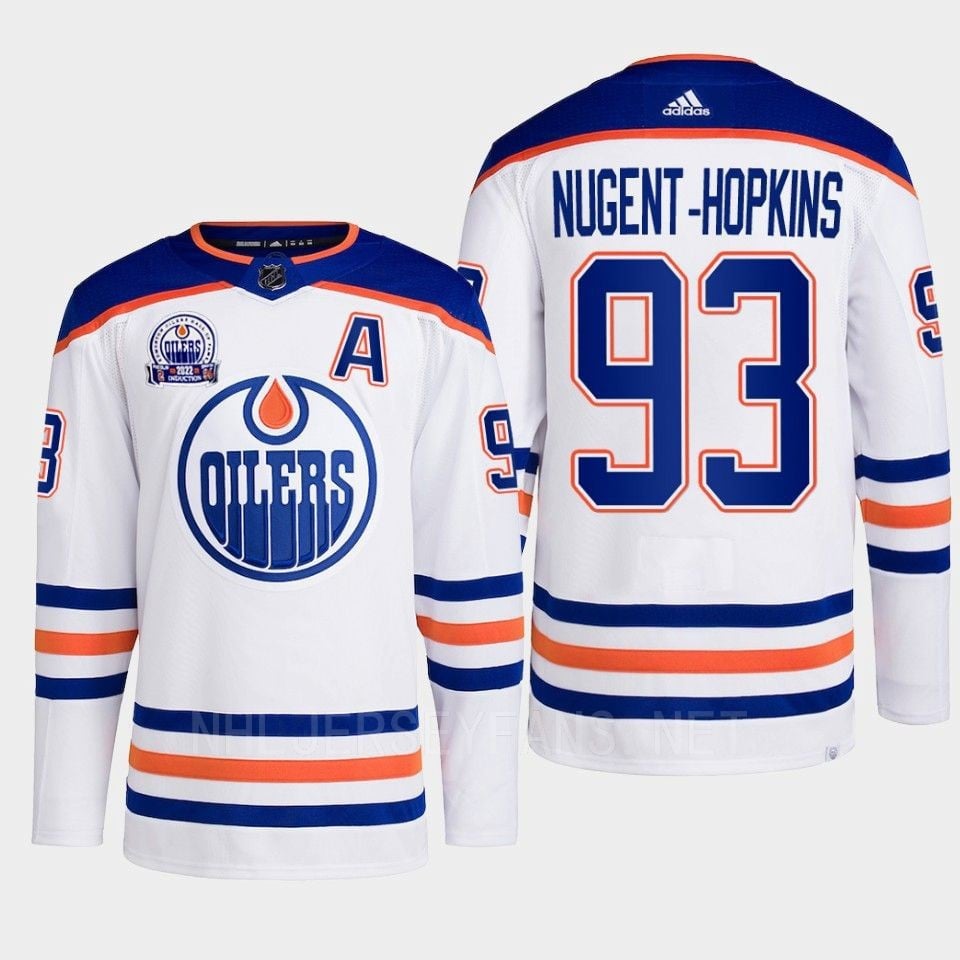 Ryan Nugent-hopkins 93 Edmonton Oilers White Jersey 2022 Lee Ryan Hall Of Fame Patch Away
