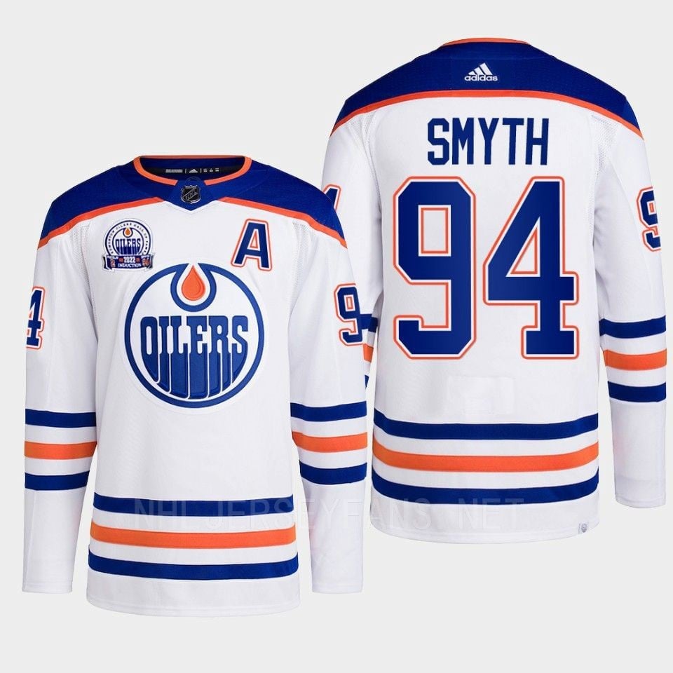 Ryan Smyth 94 Edmonton Oilers White Jersey 2022 Hall Of Fame Patch Away