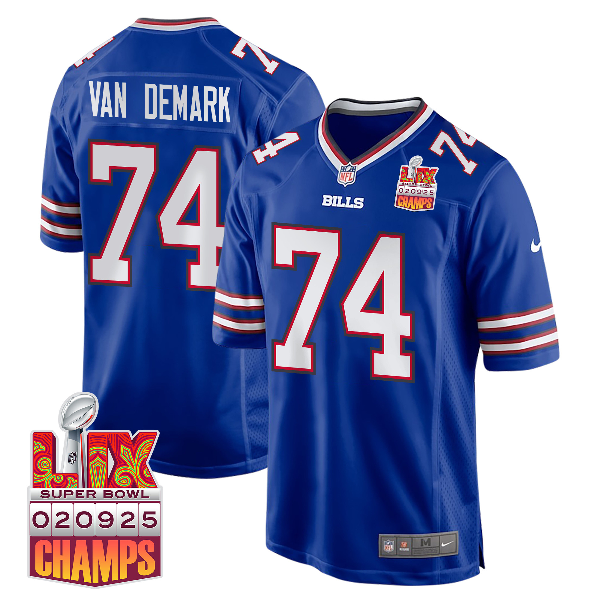 Ryan Van Demark 74 Buffalo Bills Super Bowl Lix Champions Patch Game Men Jersey - Royal Js3824