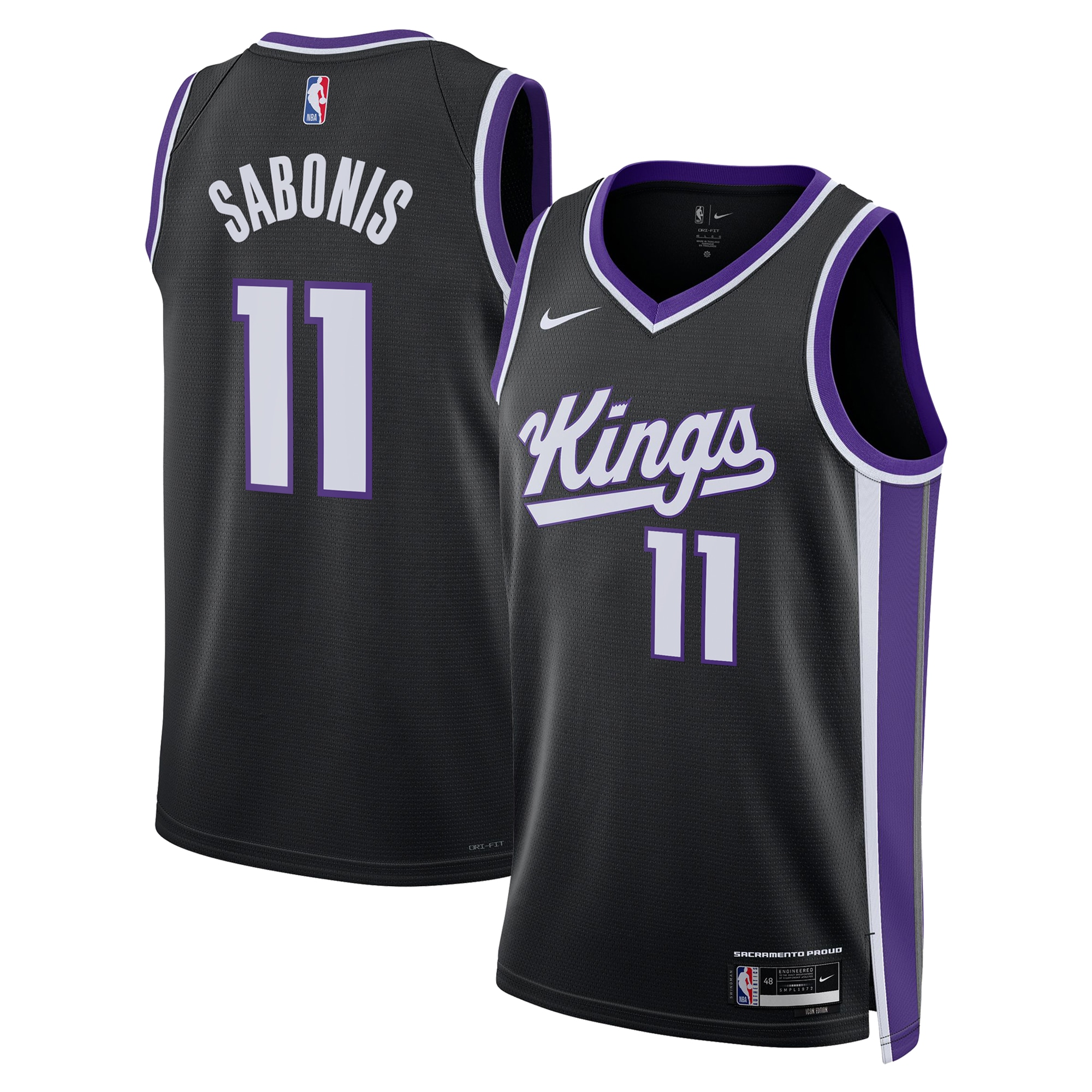 Sacramento Kings Icon Edition Swingman Jersey - Black - Domantas Sabonis - Unisex