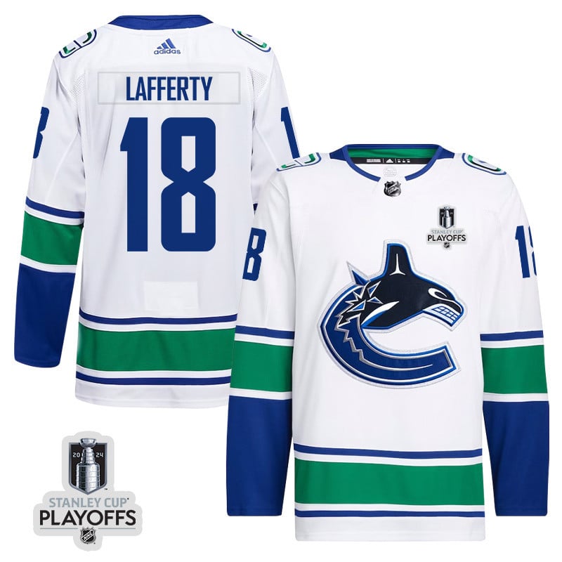 Sam Lafferty 18 Vancouver Canucks 2024 Nhl Playoffs Patch Away Jersey - Men, White