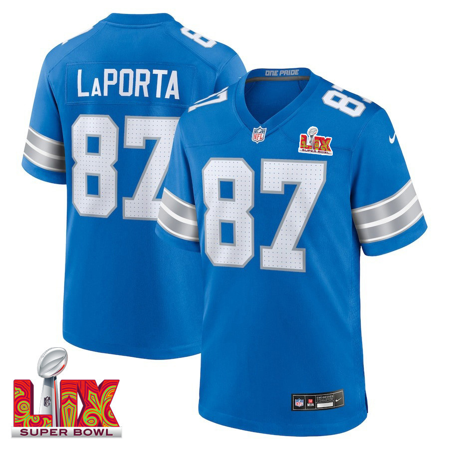 Sam Laporta #87 Detroit Lions Super Bowl Lix Jersey - Men's - Blue Js2379