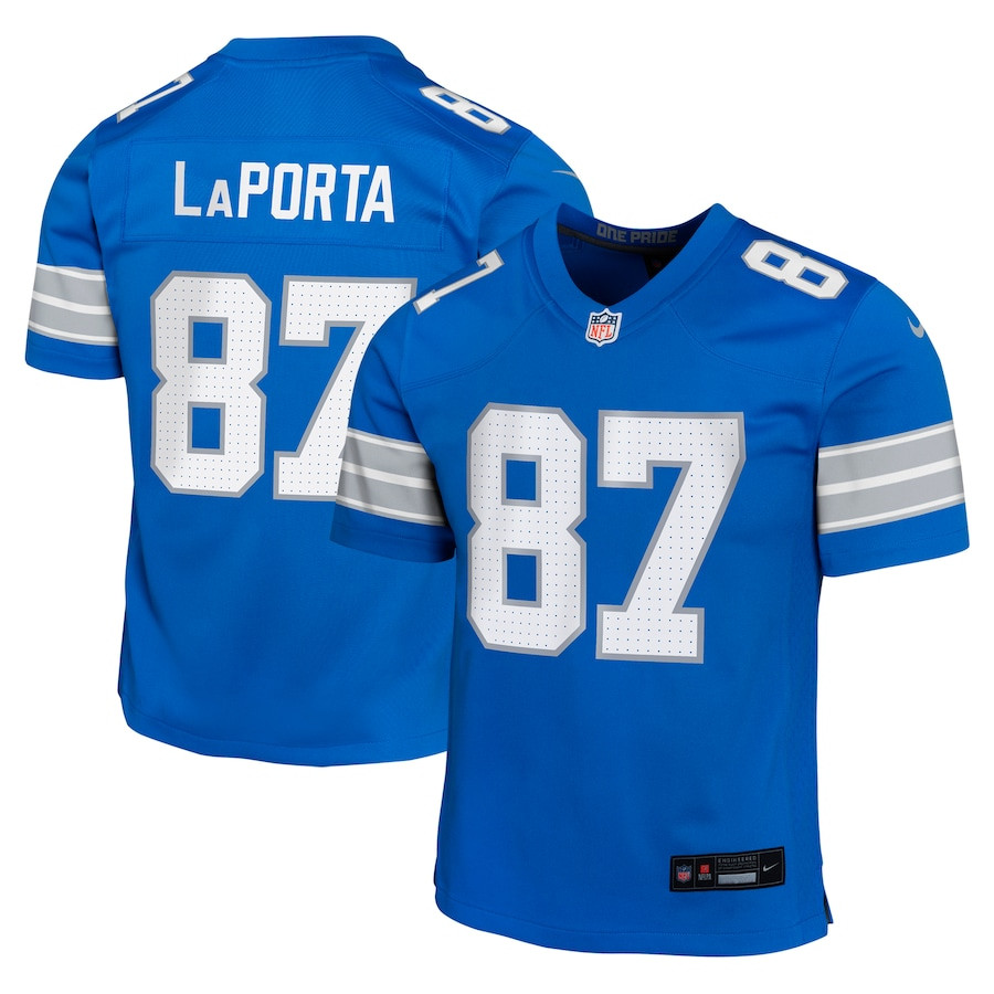 Sam Laporta 87 Detroit Lions Team Player Game Youth Jersey - Blue Js9982