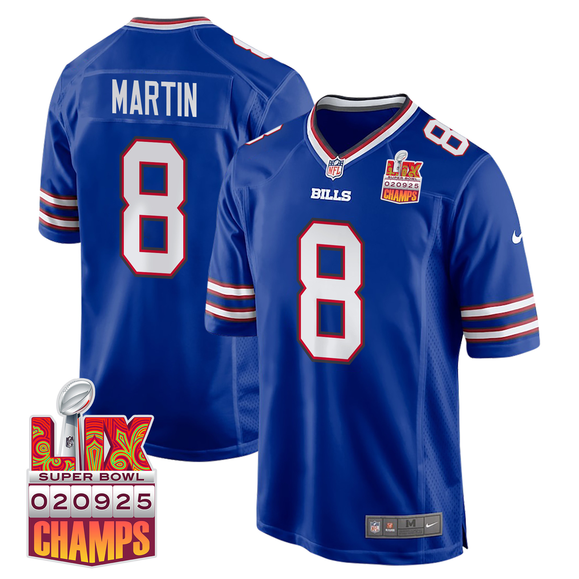 Sam Martin 8 Buffalo Bills Super Bowl Lix Champions Patch Game Men Jersey - Royal Js6781