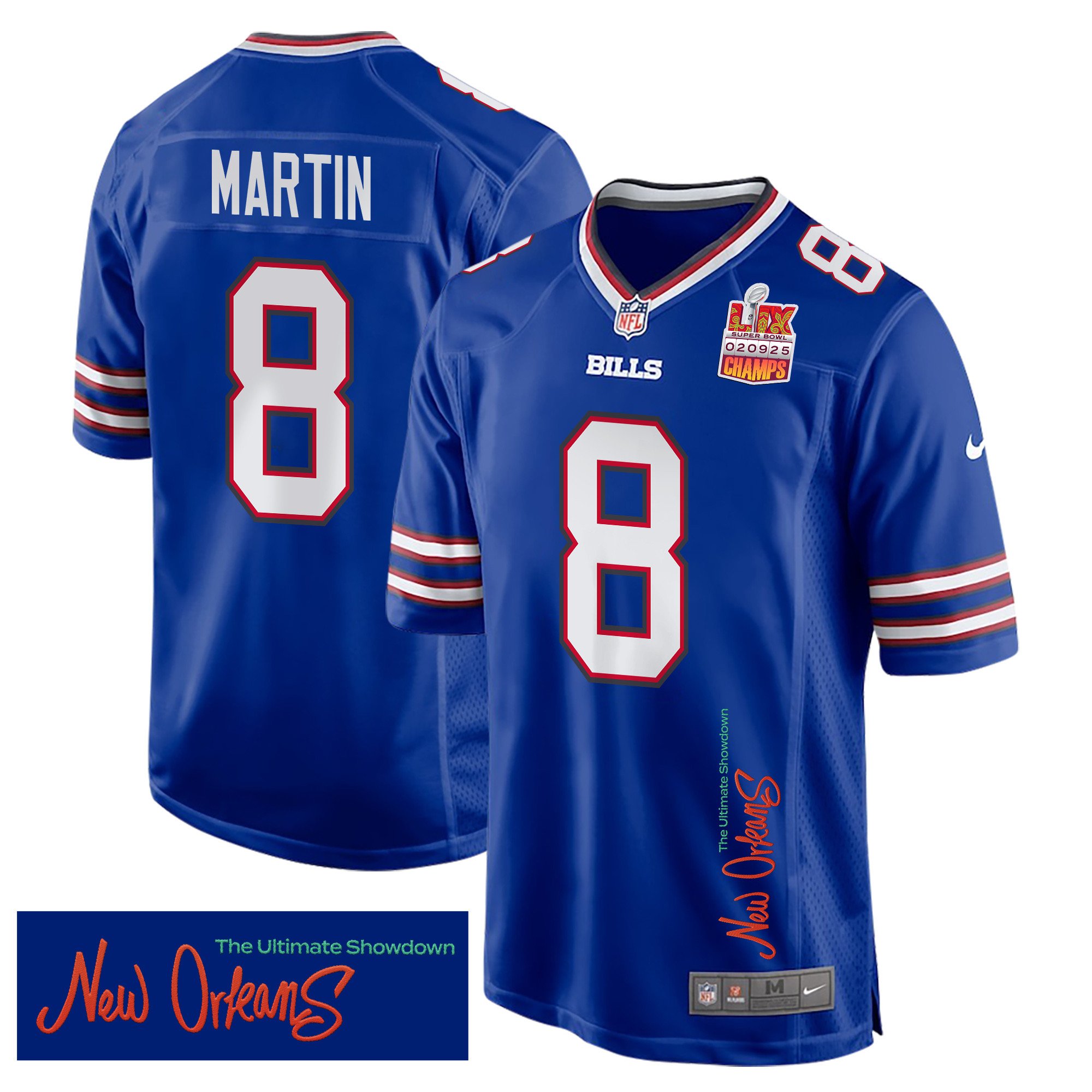 Sam Martin 8 Buffalo Bills Super Bowl Lix Champions Patch 'new Orleans - The Ultimate Showdown' Embroidered Game Men Jersey - Royal Js3127