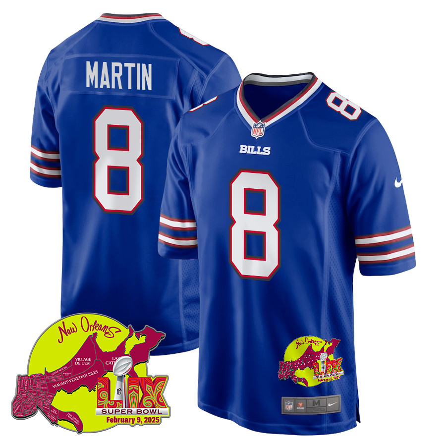 Sam Martin 8 Buffalo Bills Super Bowl Lix New Orleans Patch Game Men Jersey - Royal Js7461