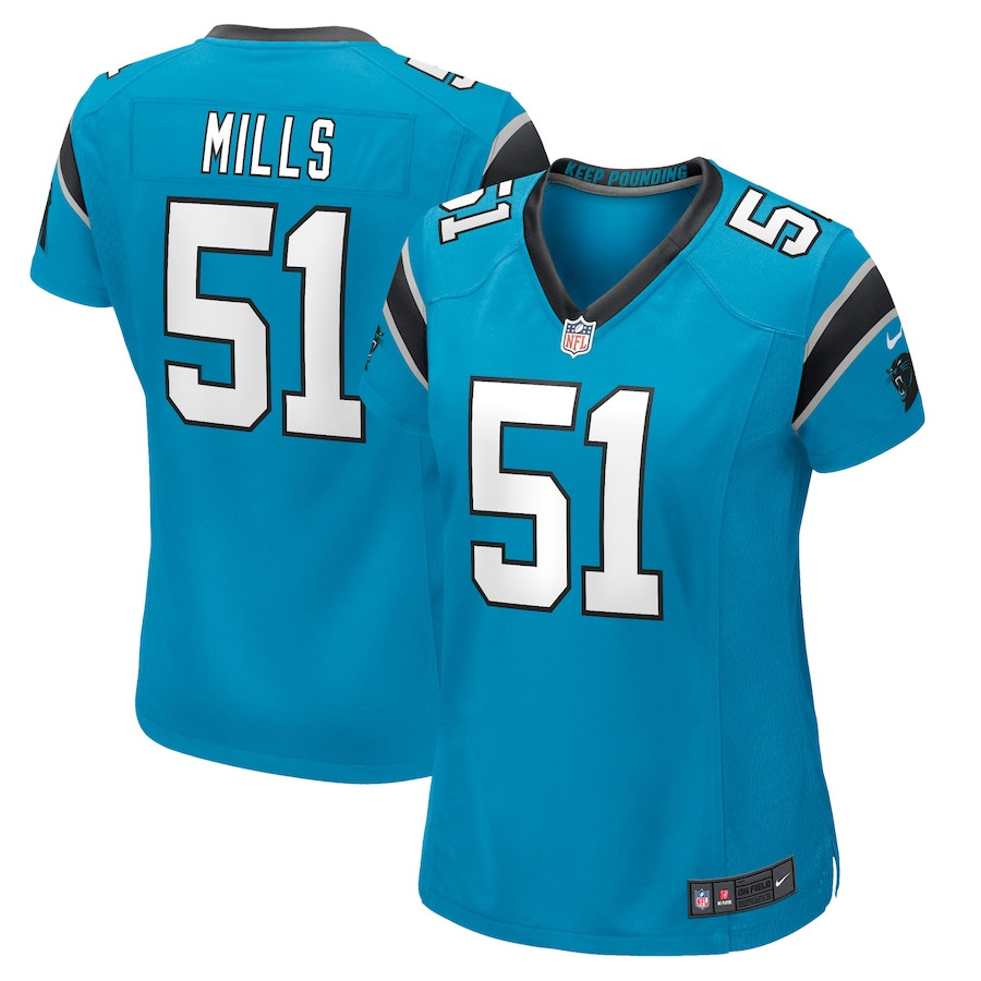 Sam Mills 51 Carolina Panthers Women Retired Jersey - Blue Js4292
