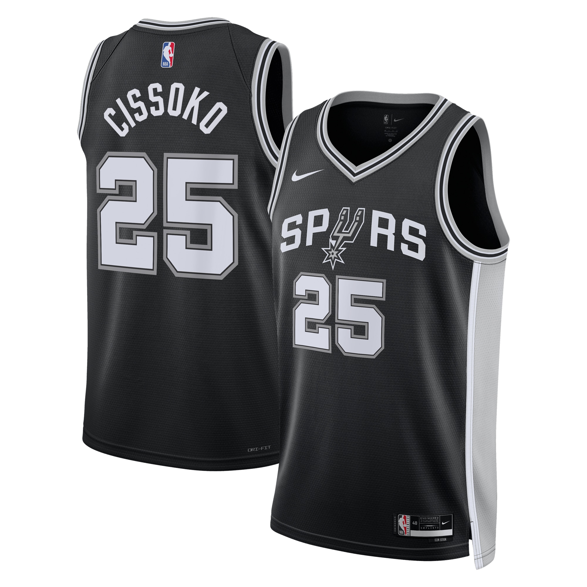 San Antonio Spurs Icon Edition Swingman Jersey - Black - Sidy Cissoko - Unisex